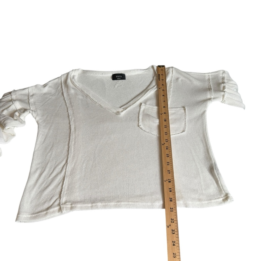 Vici Bellissimo Draped V-Neck Knit‎ Sweater Top in White Womens Small - Picture 5 of 9